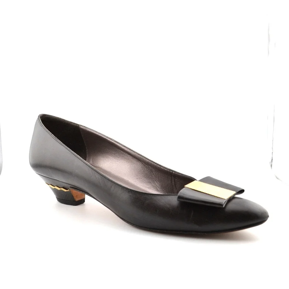 Roberto Capucci Kitten Heels Womens Black Excellent‎ Gold Trim Bow Pumps Womens